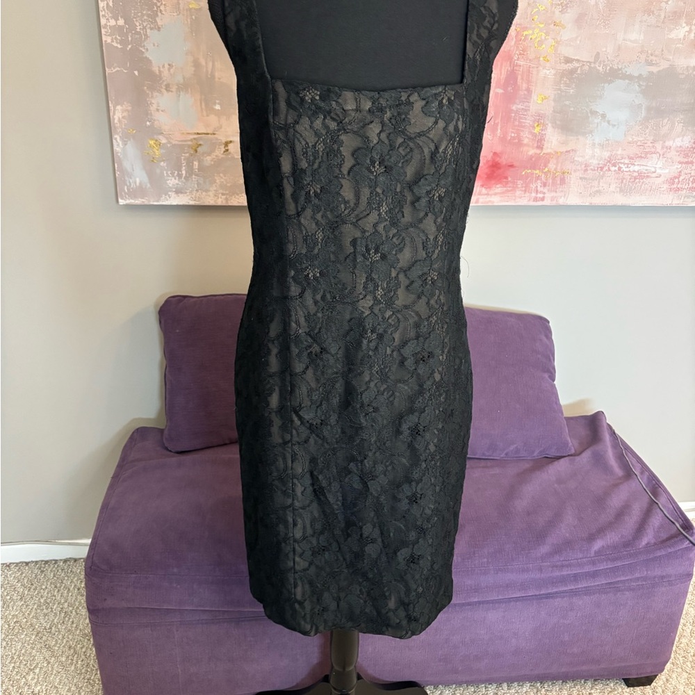Jones New York Vintage  Elegant Black Dress‎ Lace Overlay Size 8